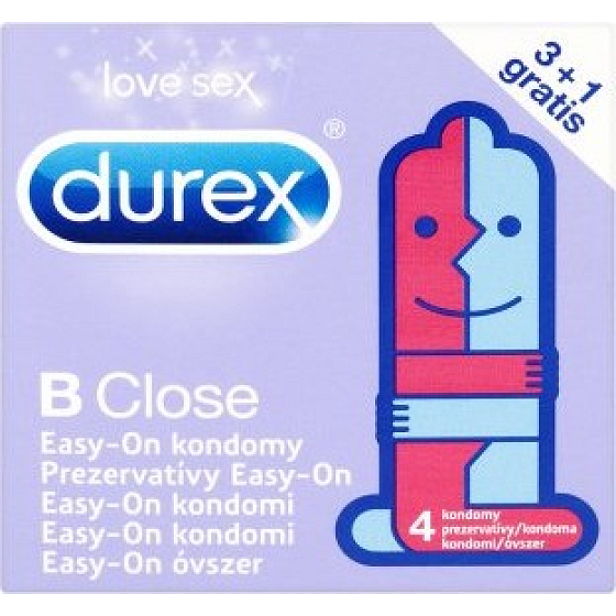 Durex B Close Easy-on kondóm pre jednoduchšie nasadenie 3 + 1 nominálna šírka: 52,5 mm kus