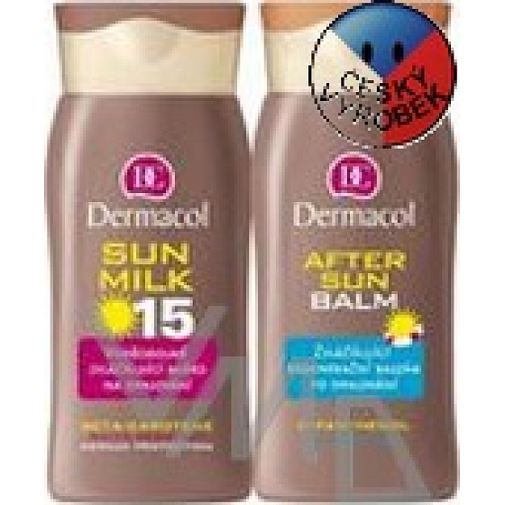 Dermacol Sun Milk SPF15 vodeodolné mlieko na opaľovanie 200 ml + After Sun Balm 200 ml, kozmetická sada