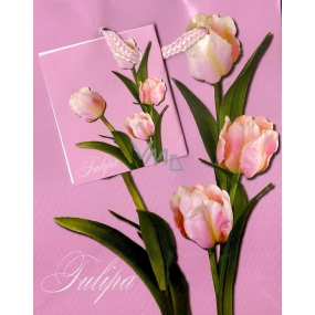 Nekupto Darčeková papierová taška 14 x 11 x 6,5 cm Tulipány ružový podklad 1 kus 597 30 BS