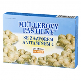 Müllerove pastilky so zázvorom a vitamínom C pri prechladnutí, žalúdočných ťažkostiach pre nevoľnosti pri cestovaní 12 kusov