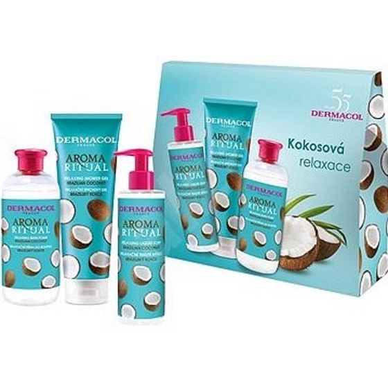 Dermacol Aroma Ritual Brazílsky kokos sprchový gél 250 ml + tekuté mydlo 250 ml + pena do kúpeľa 500 ml, kozmetická sada