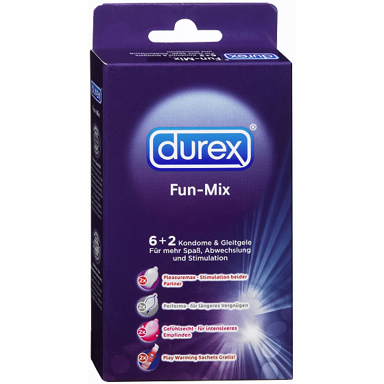 Durex Fun Mix 6 kondómov + 2 lubrikačné gély 5 ml