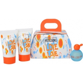 Moschino I Love Love toaletná voda 4,9 ml + sprchový gél 25 ml + telové mlieko 25 ml, darčeková sada