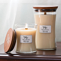 WoodWick Vanilla Bean - Vanilkový lusk vonná sviečka s dreveným knôtom a viečkom sklo malá 85 g
