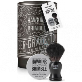 Hawkins & Brimble Men krém na holenie 100 ml + štetka na holenie + plechový box, kozmetická sada pre mužov
