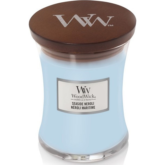 WoodWick Seaside Neroli - Pobrežné neroli vonná sviečka s dreveným knôtom a viečkom sklo stredné 275 g