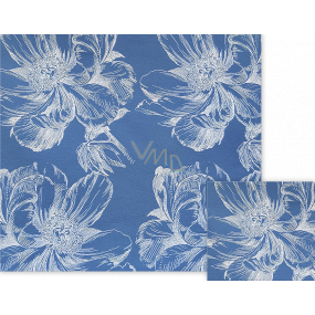 Nekupto Darčekový baliaci papier 70 x 150 cm Modrý s bielymi kvetmi
