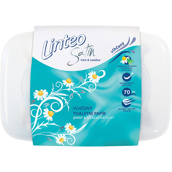 Linteo Satin vlhčený toaletný papier Harmanček plastový box 70 kusov