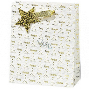 BSB Luxusná darčeková papierová taška 23 x 19 x 9 cm Vianočný so zlatými stromčeky VDT 446 A5