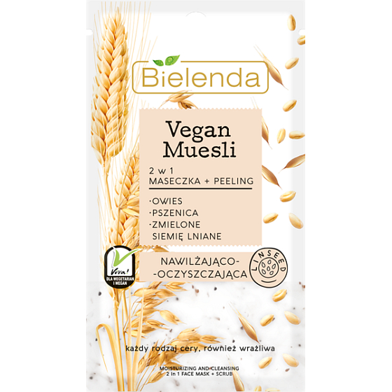 Bielenda Vegan Muesli Pšenica + Ovsené vločky + Ľanové semienko 2v1 hydratačná maska a peeling 8 g