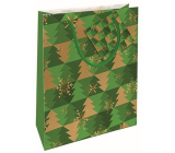 Nekupto Darčeková papierová taška 14 x 11 x 6,5 cm Vianočné stromčeky zelená
