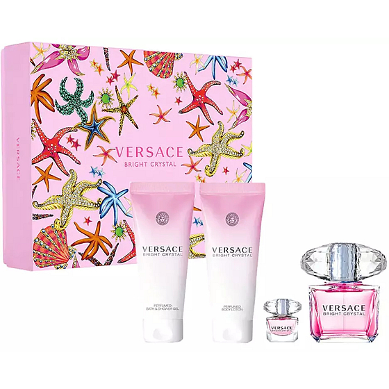 Versace Bright Crystal toaletná voda 90 ml + telové mlieko 100 ml + sprchový gél 100 ml + toaletná voda 5 ml miniatúra, darčeková sada pre ženy