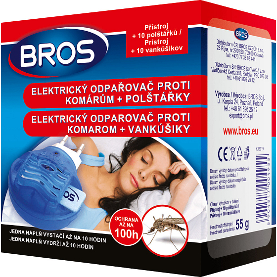 Bros Elektrický odparovač proti komárom + vankúšiky 10 kusov
