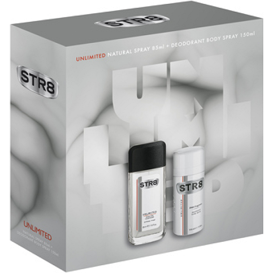 Str8 Unlimited parfumovaný deodorant sklo pre mužov 85 ml + dezodorant sprej 150 ml, kozmetická sada