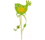 Vtáčik z filcu zelený-biely dekor zápich 7cm + špajle