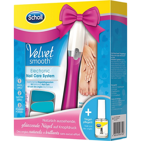 Scholl Velvet Smooth elektrický pilník na nechty ružový + Scholl Velvet Smooth olej na nechty 7,5 ml