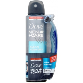 Dove Men + Care Clean Comfort antiperspirant dezodorant sprej 150 ml + holiaci strojček sa 3 brity, duopack