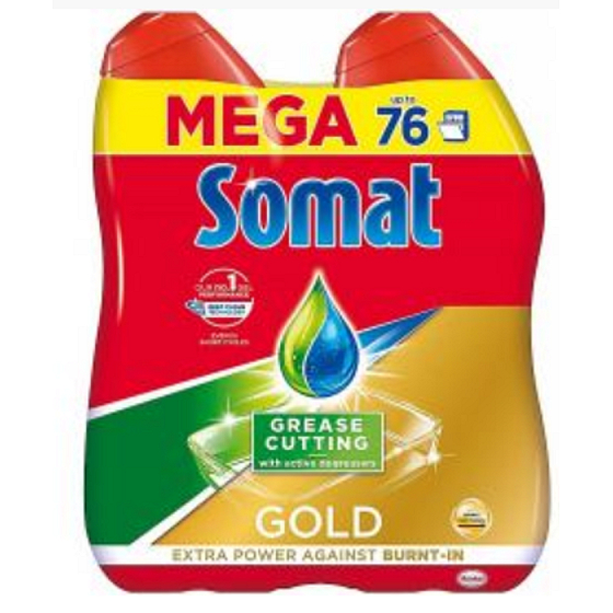 Somat Gold Gel Anti-Grease Gel s technológiou hĺbkového čistenia gél na umývanie riadu v umývačke 2 x 684 ml
