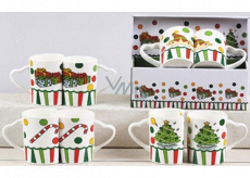 Vianočný keramický hrnček dizajn mix Darčeky, Stromček, Čiapočka, Christmas Candy 340 ml 2 kusy v škatuľke