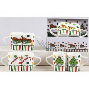 Vianočný keramický hrnček dizajn mix Darčeky, Stromček, Čiapka, Christmas Candy 340 ml 2 kusy v krabičke