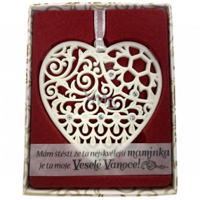 Albi Vianočný ornament s kryštálmi Swarovski na zavesenie s popisom - Mám šťastie, že tá najskvelejšie mamička je tá moja. Veselé Vianoce! cca 7 x 8 cm