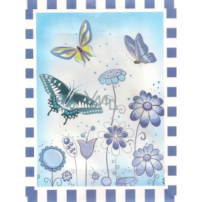 Nekupto Darčeková Kraftová taška 24 x 18 x 8 cm Modré kvety, motýle