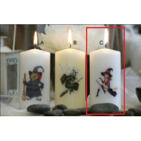 Lima Čarodejnica červenočierna sviečka s potlačou valec biela 50 x 100 mm 1 kus