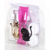 Albi Originál Cestovná sada fľaštičiek 3 x 80 ml + 2 nádobky + Mačka puzdro - 15 cm x 15 cm x 4,5 cm