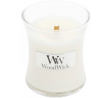 Woodwick White Teak - Biely teak vonná sviečka s dreveným knôtom a viečkom sklo malá 85 g