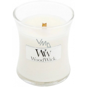 Woodwick White Teak - Biely teak vonná sviečka s dreveným knôtom a viečkom sklo malá 85 g