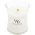 Woodwick White Teak - Biely teak vonná sviečka s dreveným knôtom a viečkom sklo malá 85 g
