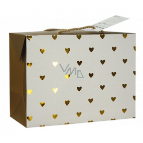 Darčeková papierová taška krabica 18 x 12 x 9 cm uzatvárateľné, so zlatými srdiečkami