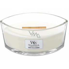 WoodWick White Tea & Jasmine - sviečka s vôňou bieleho čaju a jazmínu s dreveným knôtom a skleneným viečkom 453 g