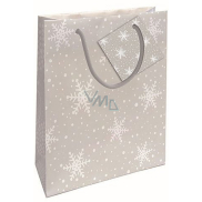 Nekupto Dárková papírová taška 14 x 11 x 6,5 cm Vánoční vločky šedé
