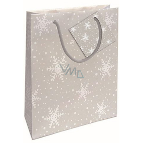 Nekupto Darčeková papierová taška 14 x 11 x 6,5 cm Vianočné snehové vločky sivá