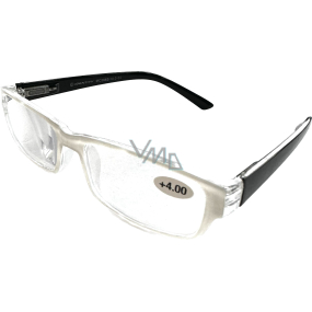 Berkeley Dioptrické okuliare na čítanie +4,0 plastové biele, čierne stranice 1 kus MC2062