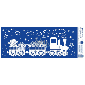 Okenná fólia Vianočný vlak so snehovým efektom Snehuliak a darčeky 60 x 22,5 cm