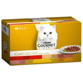 Gourmet Gold Multipack hovädzie, morčacie, losos, kuracie konzervy pre dospelé mačky 4 x 85 g