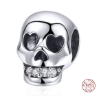 Charm Striebro 925 Lebka so zirkónovými zubami, korálka na náramok Halloween