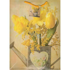 Nekupto Darčeková papierová taška 32,5 x 26 x 13 cm Žlté narcisy a tulipán 1 kus 1098 01 KFL