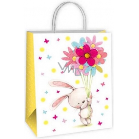 Ditipo Darčeková papierová taška EKO 18 x 8 x 24 cm biela, zajačik s kvetinou