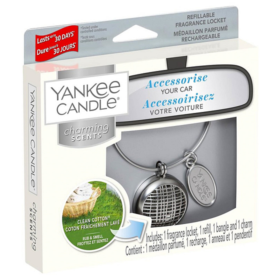 Yankee Candle Clean Cotton - Čistá bavlna základné vône do auta kovová strieborná visačka Charming Scents set Linear 13 x 15 cm, 90 g