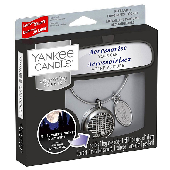 Yankee Candle Midsummers Night - Letná noc základné vône do auta kovová strieborná visačka Charming Scents set Linear 13 x 15 cm 90 g