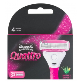 Wilkinson Sword Quattro for Women Aloe & Vitamín E náhradné hlavice so 4 brity a mriežkou pre ženy 3 kusy