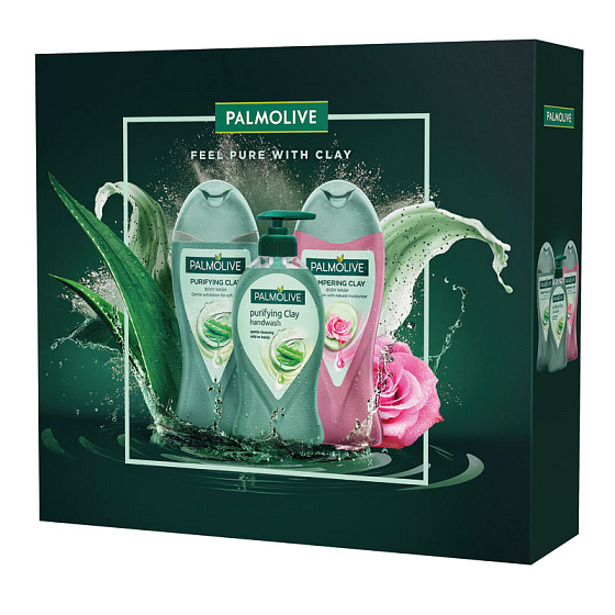 Palmolive Purifying Clay sprchový gél s ílom 250 ml + tekuté mydlo dávkovač 250 ml + Pampering Clay sprchový gél 250 ml, kozmetická sada