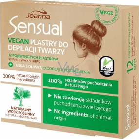 Joanna Sensual Vegan depilačné pásiky na tvár pre citlivú pleť 12 kusov