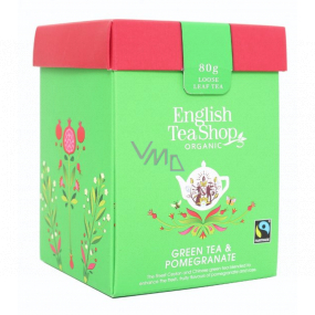 English Tea Shop Bio Zelený čaj s granátovým jablkom sypaný 80 g + drevená odmerka so sponou
