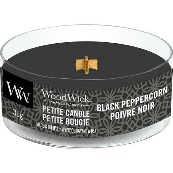 WoodWick Black Peppercorn - Čierne zrnko korenia vonná sviečka s dreveným knôtom petite 31 g