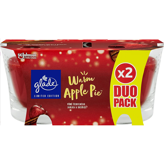Sviečka Glade Warm Apple Pie s vôňou červeného jablka a škorice v skle, doba horenia až 38 hodín 2 x 129 g