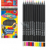Colorino Pastelky trojhranné, čierne drevo, s orezávatkom 12 farieb